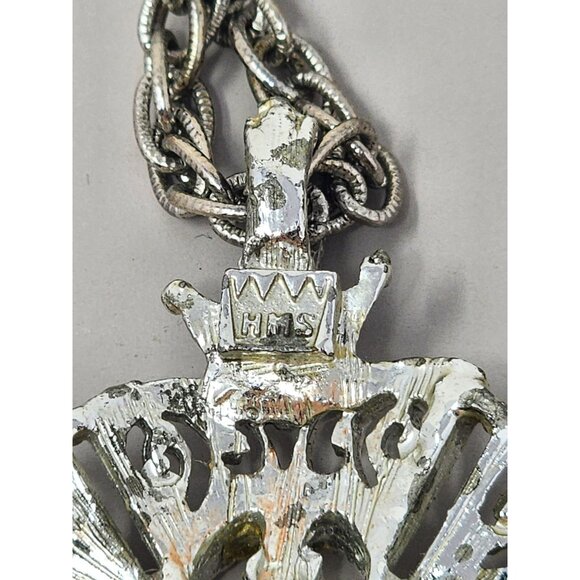 HMS Vintage Medallion Necklace & Silver Tone Silver Black Pendant‎ - Picture 4 of 7
